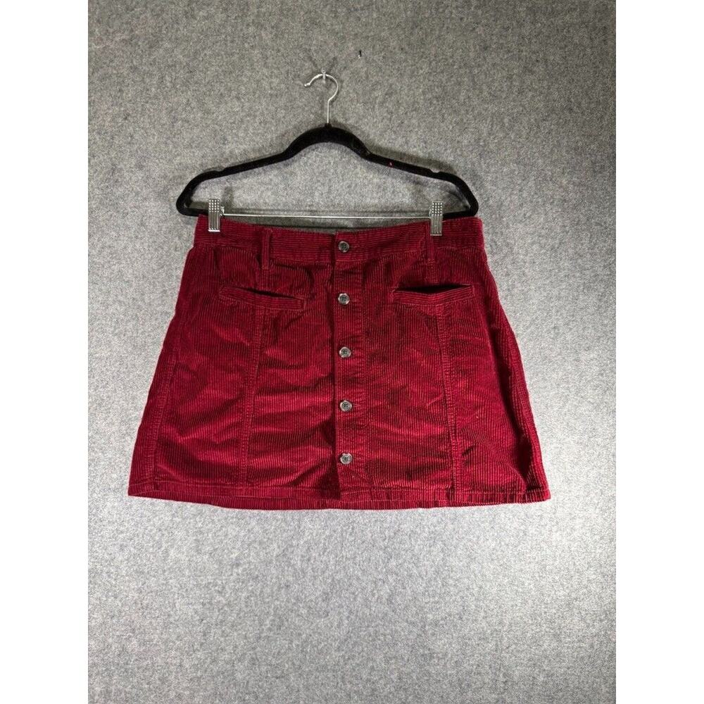 Red Corduroy Button-Front Skirt